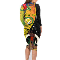 Personalised Vanuatu Torba Day Family Matching Long Sleeve Bodycon Dress and Hawaiian Shirt Coat Of Arms Mix Tropical Flowers LT14 - Polynesian Pride