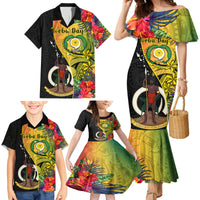 Personalised Vanuatu Torba Day Family Matching Mermaid Dress and Hawaiian Shirt Coat Of Arms Mix Tropical Flowers LT14 - Polynesian Pride