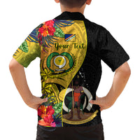 Personalised Vanuatu Torba Day Family Matching Off Shoulder Long Sleeve Dress and Hawaiian Shirt Coat Of Arms Mix Tropical Flowers LT14 - Polynesian Pride