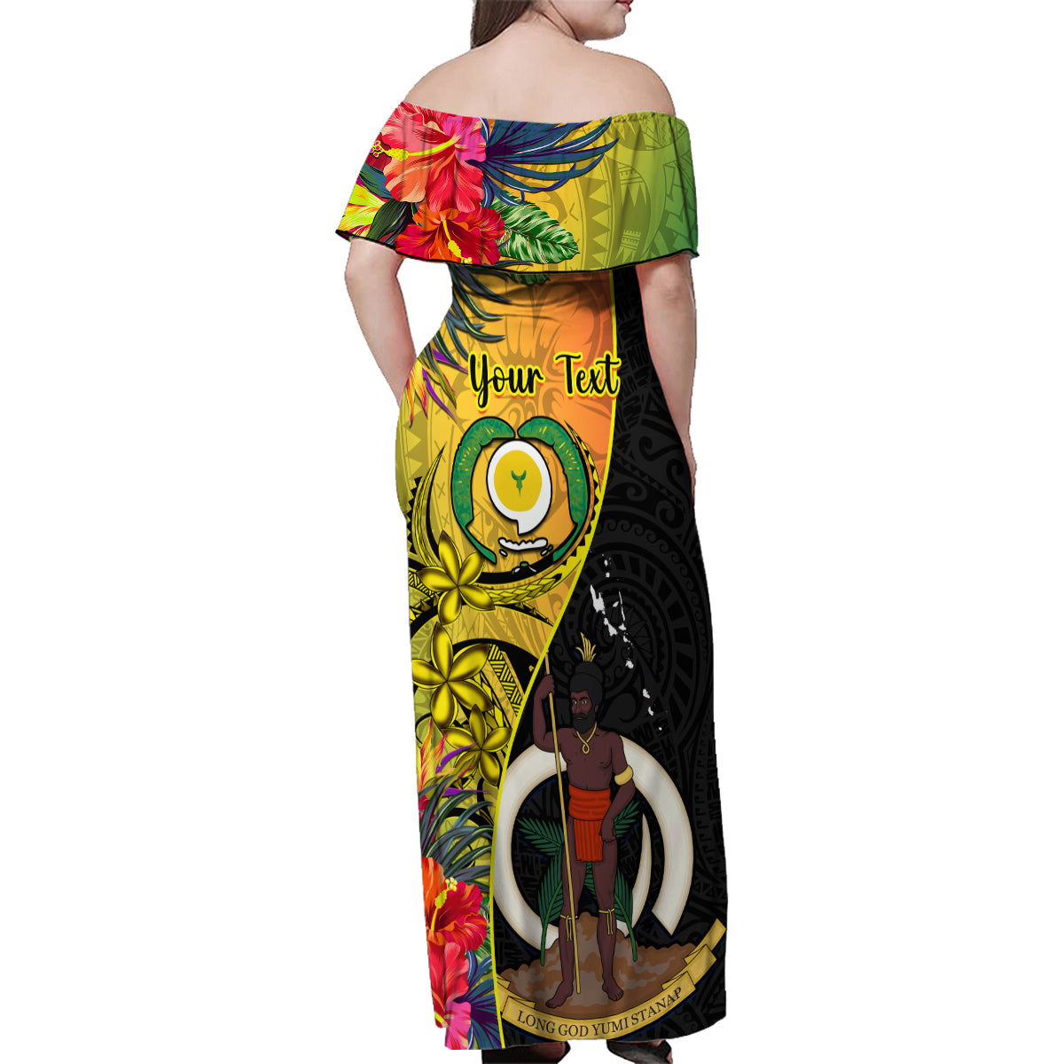 Personalised Vanuatu Torba Day Family Matching Off Shoulder Maxi Dress and Hawaiian Shirt Coat Of Arms Mix Tropical Flowers LT14 - Polynesian Pride