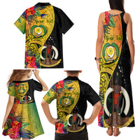 Personalised Vanuatu Torba Day Family Matching Tank Maxi Dress and Hawaiian Shirt Coat Of Arms Mix Tropical Flowers LT14 - Polynesian Pride