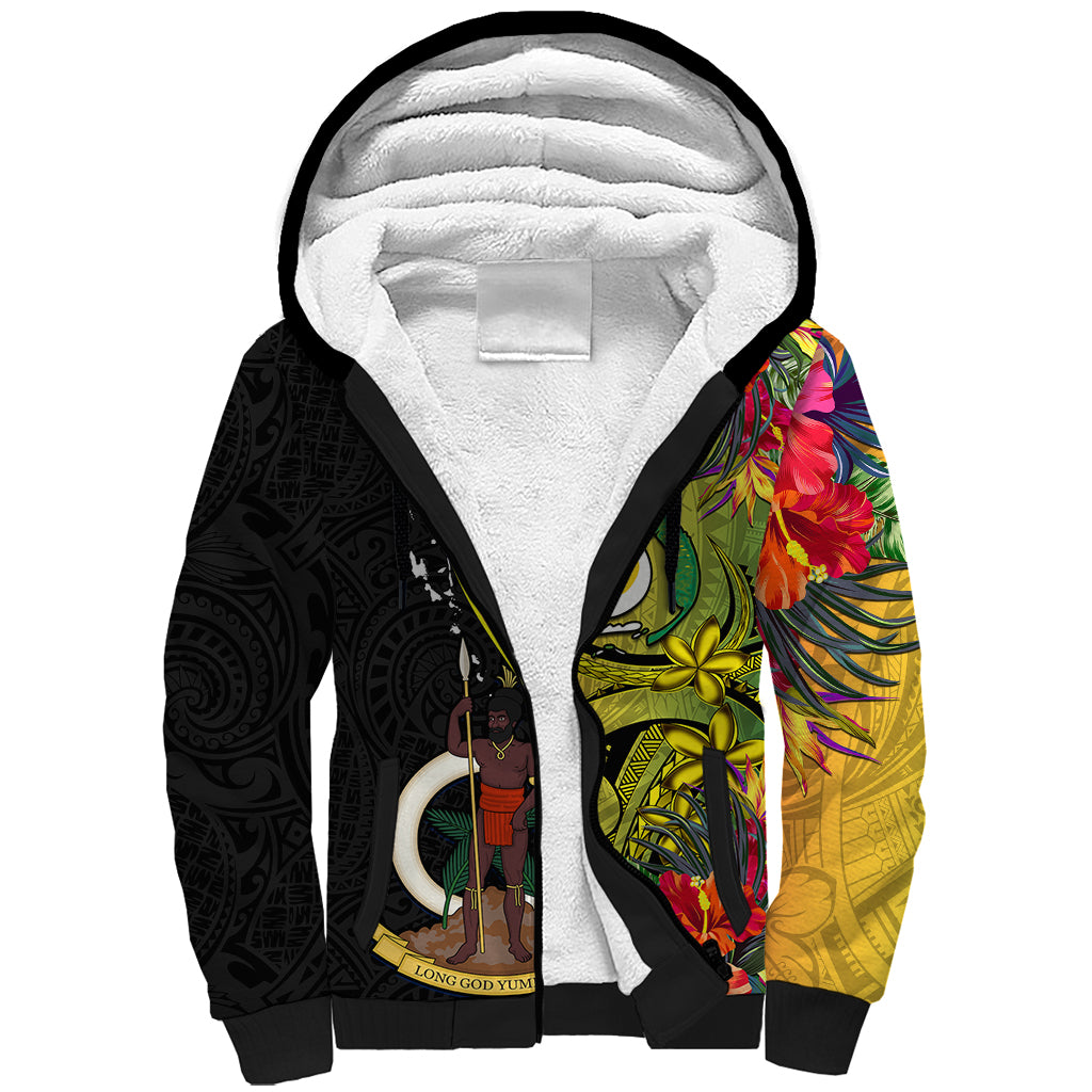 personalised-vanuatu-torba-day-sherpa-hoodie-coat-of-arms-mix-tropical-flowers