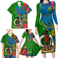 Vanuatu Malampa Day Family Matching Long Sleeve Bodycon Dress and Hawaiian Shirt Coat Of Arms Mix Tropical Flowers LT14 - Polynesian Pride