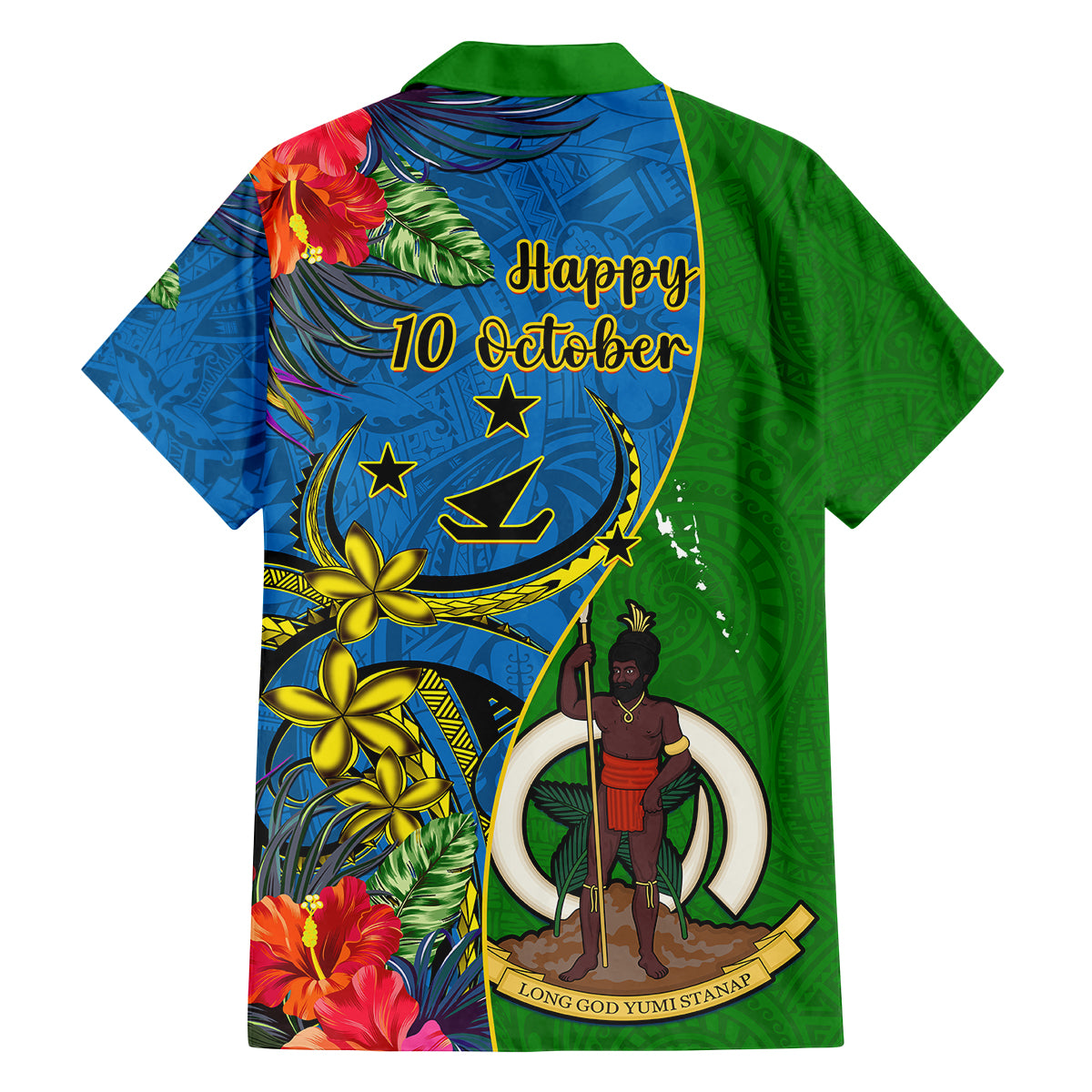 Vanuatu Malampa Day Family Matching Long Sleeve Bodycon Dress and Hawaiian Shirt Coat Of Arms Mix Tropical Flowers LT14 - Polynesian Pride