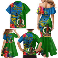 Vanuatu Malampa Day Family Matching Mermaid Dress and Hawaiian Shirt Coat Of Arms Mix Tropical Flowers LT14 - Polynesian Pride