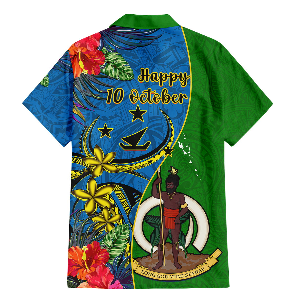 Vanuatu Malampa Day Family Matching Mermaid Dress and Hawaiian Shirt Coat Of Arms Mix Tropical Flowers LT14 - Polynesian Pride