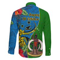 Vanuatu Malampa Day Family Matching Off Shoulder Long Sleeve Dress and Hawaiian Shirt Coat Of Arms Mix Tropical Flowers LT14 - Polynesian Pride