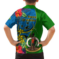 Vanuatu Malampa Day Family Matching Off Shoulder Maxi Dress and Hawaiian Shirt Coat Of Arms Mix Tropical Flowers LT14 - Polynesian Pride