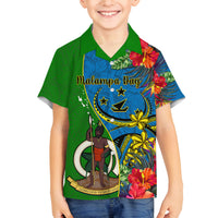Vanuatu Malampa Day Family Matching Off Shoulder Maxi Dress and Hawaiian Shirt Coat Of Arms Mix Tropical Flowers LT14 Son's Shirt Green - Polynesian Pride