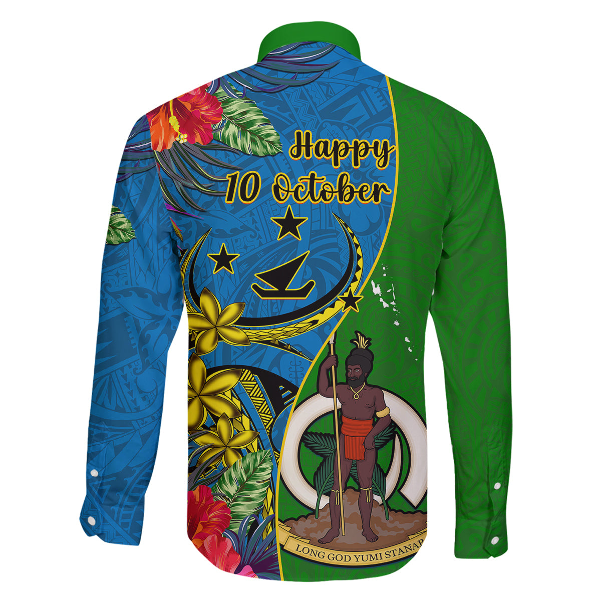 Vanuatu Malampa Day Family Matching Off Shoulder Short Dress and Hawaiian Shirt Coat Of Arms Mix Tropical Flowers LT14 - Polynesian Pride