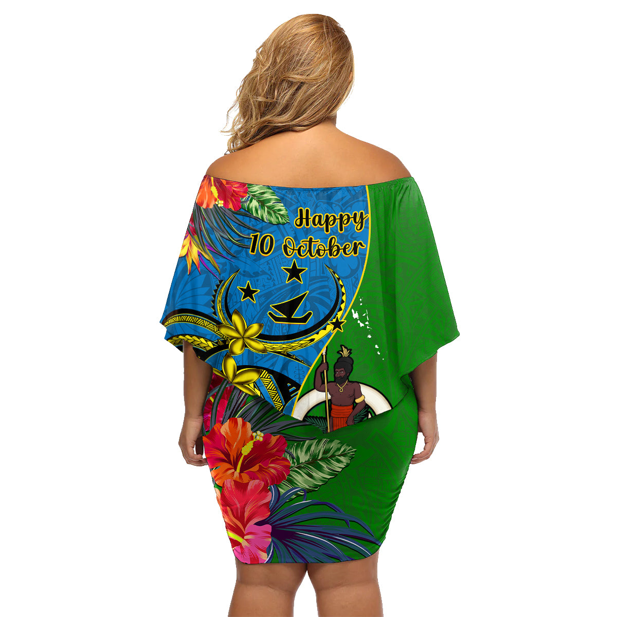 Vanuatu Malampa Day Family Matching Off Shoulder Short Dress and Hawaiian Shirt Coat Of Arms Mix Tropical Flowers LT14 - Polynesian Pride