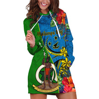 Vanuatu Malampa Day Hoodie Dress Coat Of Arms Mix Tropical Flowers LT14 Green - Polynesian Pride