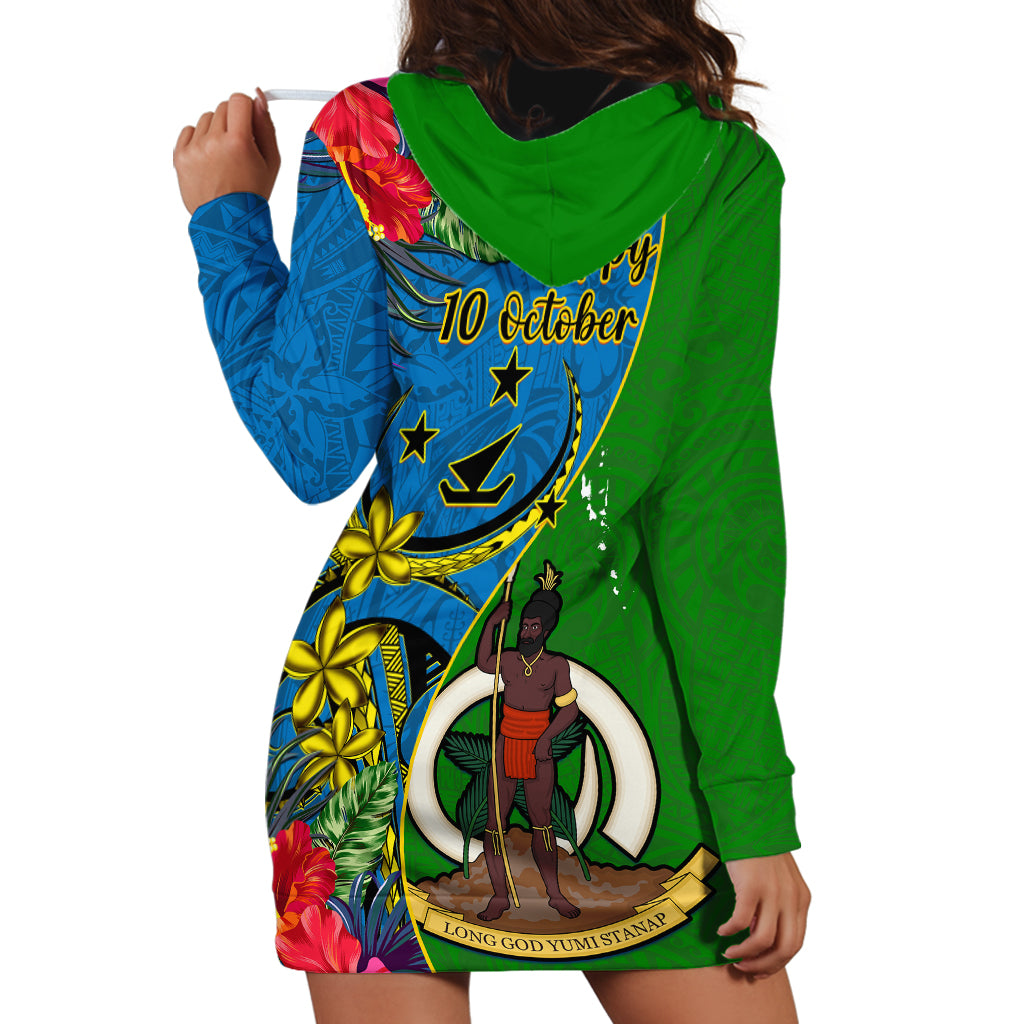 Vanuatu Malampa Day Hoodie Dress Coat Of Arms Mix Tropical Flowers LT14 - Polynesian Pride