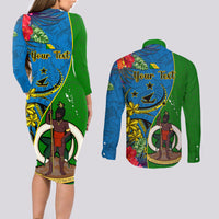 personalised-vanuatu-malampa-day-couples-matching-long-sleeve-bodycon-dress-and-long-sleeve-button-shirts-coat-of-arms-mix-tropical-flowers