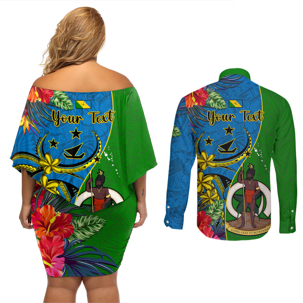 personalised-vanuatu-malampa-day-couples-matching-off-shoulder-short-dress-and-long-sleeve-button-shirts-coat-of-arms-mix-tropical-flowers