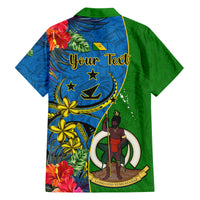 Personalised Vanuatu Malampa Day Family Matching Long Sleeve Bodycon Dress and Hawaiian Shirt Coat Of Arms Mix Tropical Flowers LT14 - Polynesian Pride