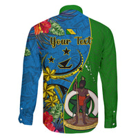 Personalised Vanuatu Malampa Day Family Matching Long Sleeve Bodycon Dress and Hawaiian Shirt Coat Of Arms Mix Tropical Flowers LT14 - Polynesian Pride