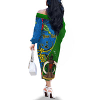 Personalised Vanuatu Malampa Day Family Matching Off Shoulder Long Sleeve Dress and Hawaiian Shirt Coat Of Arms Mix Tropical Flowers LT14 - Polynesian Pride
