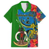 Personalised Vanuatu Malampa Day Family Matching Off Shoulder Maxi Dress and Hawaiian Shirt Coat Of Arms Mix Tropical Flowers LT14 Dad's Shirt - Short Sleeve Green - Polynesian Pride