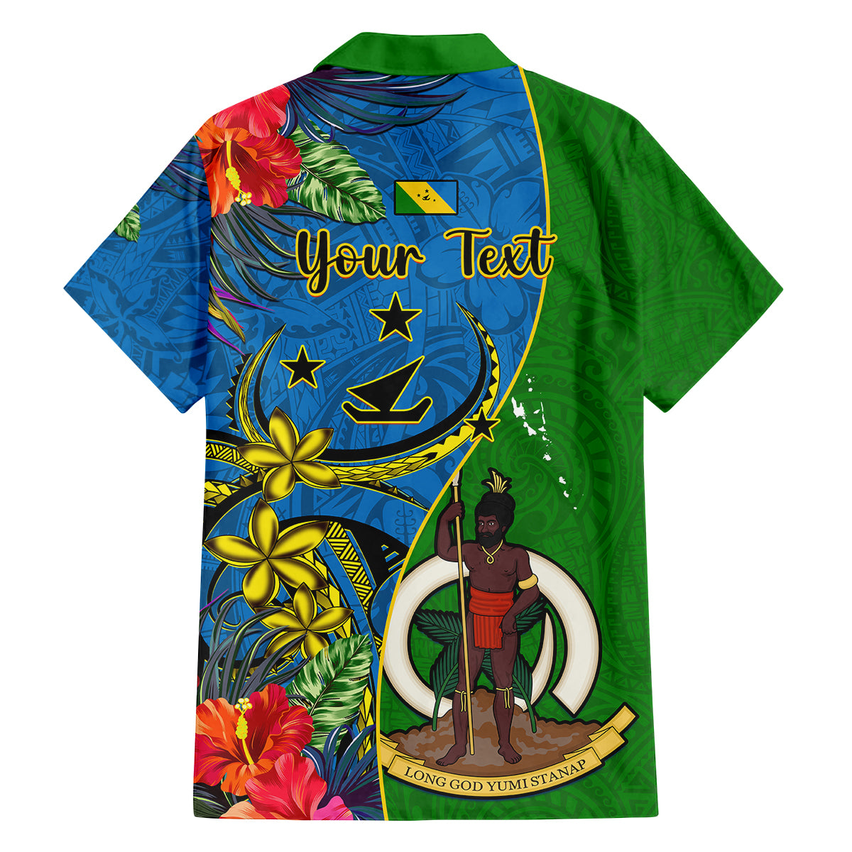 Personalised Vanuatu Malampa Day Family Matching Off Shoulder Short Dress and Hawaiian Shirt Coat Of Arms Mix Tropical Flowers LT14 - Polynesian Pride
