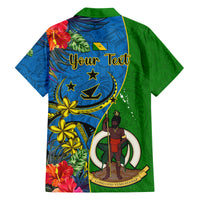 Personalised Vanuatu Malampa Day Family Matching Off Shoulder Short Dress and Hawaiian Shirt Coat Of Arms Mix Tropical Flowers LT14 - Polynesian Pride