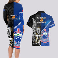 New Zealand And Samoa Rugby Couples Matching Long Sleeve Bodycon Dress and Hawaiian Shirt All Black Tiki Fern Mix Manu Samoa 2023 World Cup LT14 - Polynesian Pride