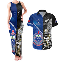 New Zealand And Samoa Rugby Couples Matching Tank Maxi Dress and Hawaiian Shirt All Black Tiki Fern Mix Manu Samoa 2023 World Cup LT14 Black - Polynesian Pride