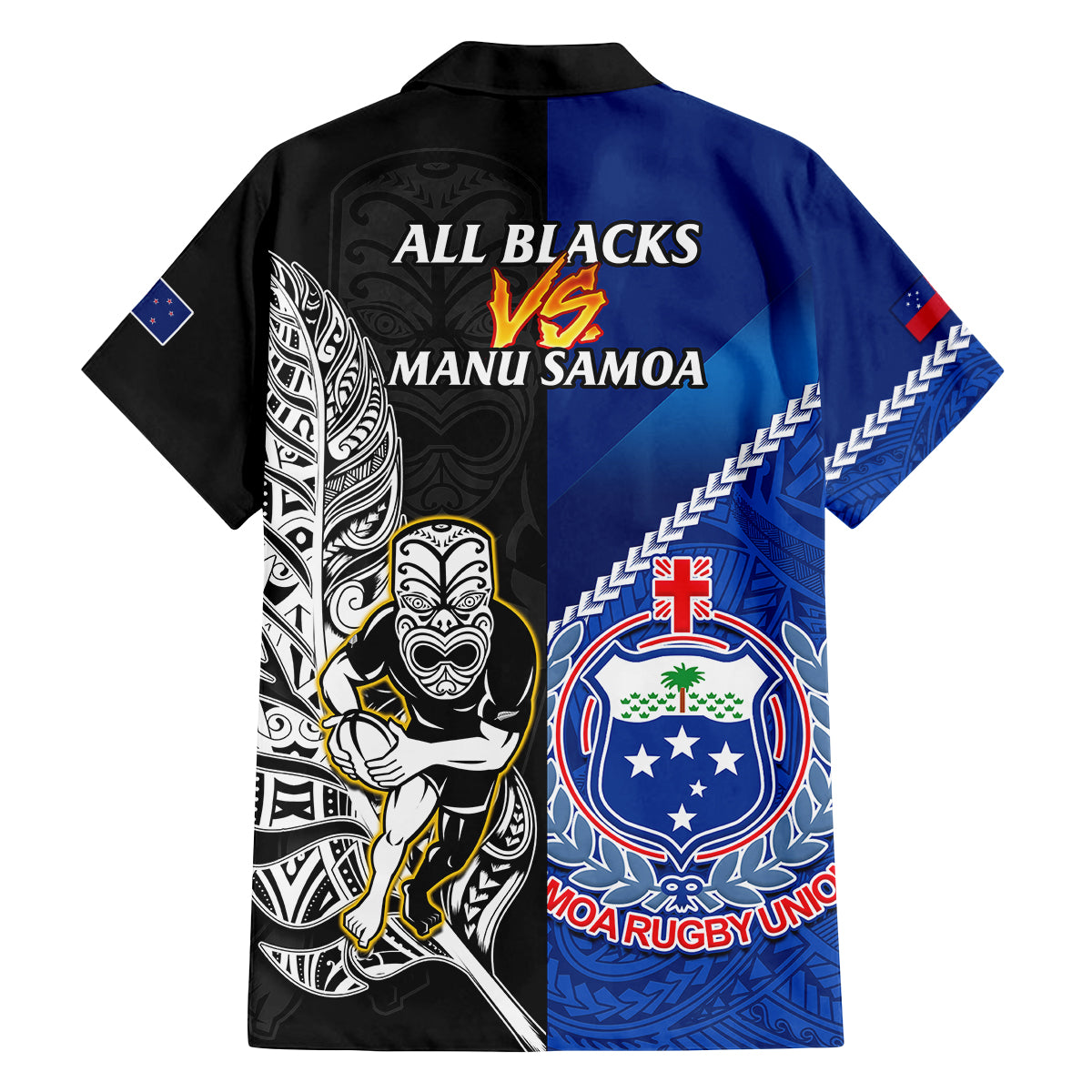 New Zealand And Samoa Rugby Family Matching Long Sleeve Bodycon Dress and Hawaiian Shirt All Black Tiki Fern Mix Manu Samoa 2023 World Cup LT14 - Polynesian Pride