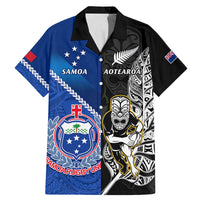 New Zealand And Samoa Rugby Family Matching Mermaid Dress and Hawaiian Shirt All Black Tiki Fern Mix Manu Samoa 2023 World Cup LT14 Dad's Shirt - Short Sleeve Black - Polynesian Pride