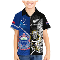 New Zealand And Samoa Rugby Family Matching Mermaid Dress and Hawaiian Shirt All Black Tiki Fern Mix Manu Samoa 2023 World Cup LT14 Son's Shirt Black - Polynesian Pride