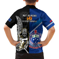 New Zealand And Samoa Rugby Family Matching Off Shoulder Long Sleeve Dress and Hawaiian Shirt All Black Tiki Fern Mix Manu Samoa 2023 World Cup LT14 - Polynesian Pride