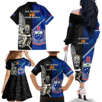 New Zealand And Samoa Rugby Family Matching Off Shoulder Long Sleeve Dress and Hawaiian Shirt All Black Tiki Fern Mix Manu Samoa 2023 World Cup LT14 - Polynesian Pride