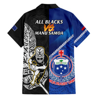 New Zealand And Samoa Rugby Family Matching Off Shoulder Short Dress and Hawaiian Shirt All Black Tiki Fern Mix Manu Samoa 2023 World Cup LT14 - Polynesian Pride
