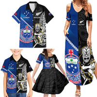 New Zealand And Samoa Rugby Family Matching Summer Maxi Dress and Hawaiian Shirt All Black Tiki Fern Mix Manu Samoa 2023 World Cup LT14 - Polynesian Pride