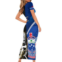 New Zealand And Samoa Rugby Short Sleeve Bodycon Dress All Black Tiki Fern Mix Manu Samoa 2023 World Cup LT14 - Polynesian Pride