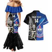 Custom New Zealand And Samoa Rugby Couples Matching Mermaid Dress and Hawaiian Shirt All Black Tiki Fern Mix Manu Samoa 2023 World Cup LT14 - Polynesian Pride