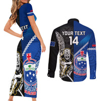 Custom New Zealand And Samoa Rugby Couples Matching Short Sleeve Bodycon Dress and Long Sleeve Button Shirts All Black Tiki Fern Mix Manu Samoa 2023 World Cup LT14 - Polynesian Pride