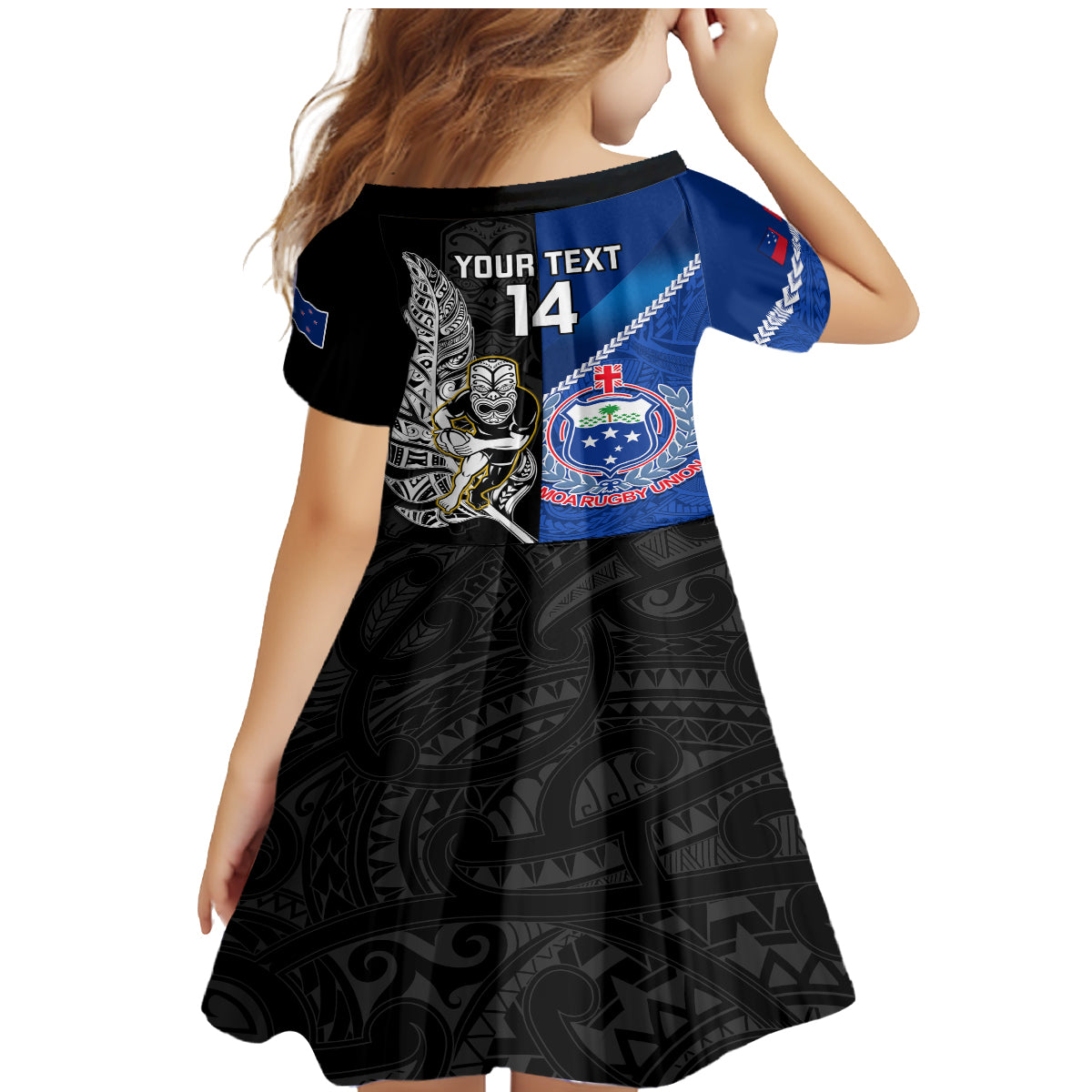 Custom New Zealand And Samoa Rugby Family Matching Mermaid Dress and Hawaiian Shirt All Black Tiki Fern Mix Manu Samoa 2023 World Cup LT14 - Polynesian Pride