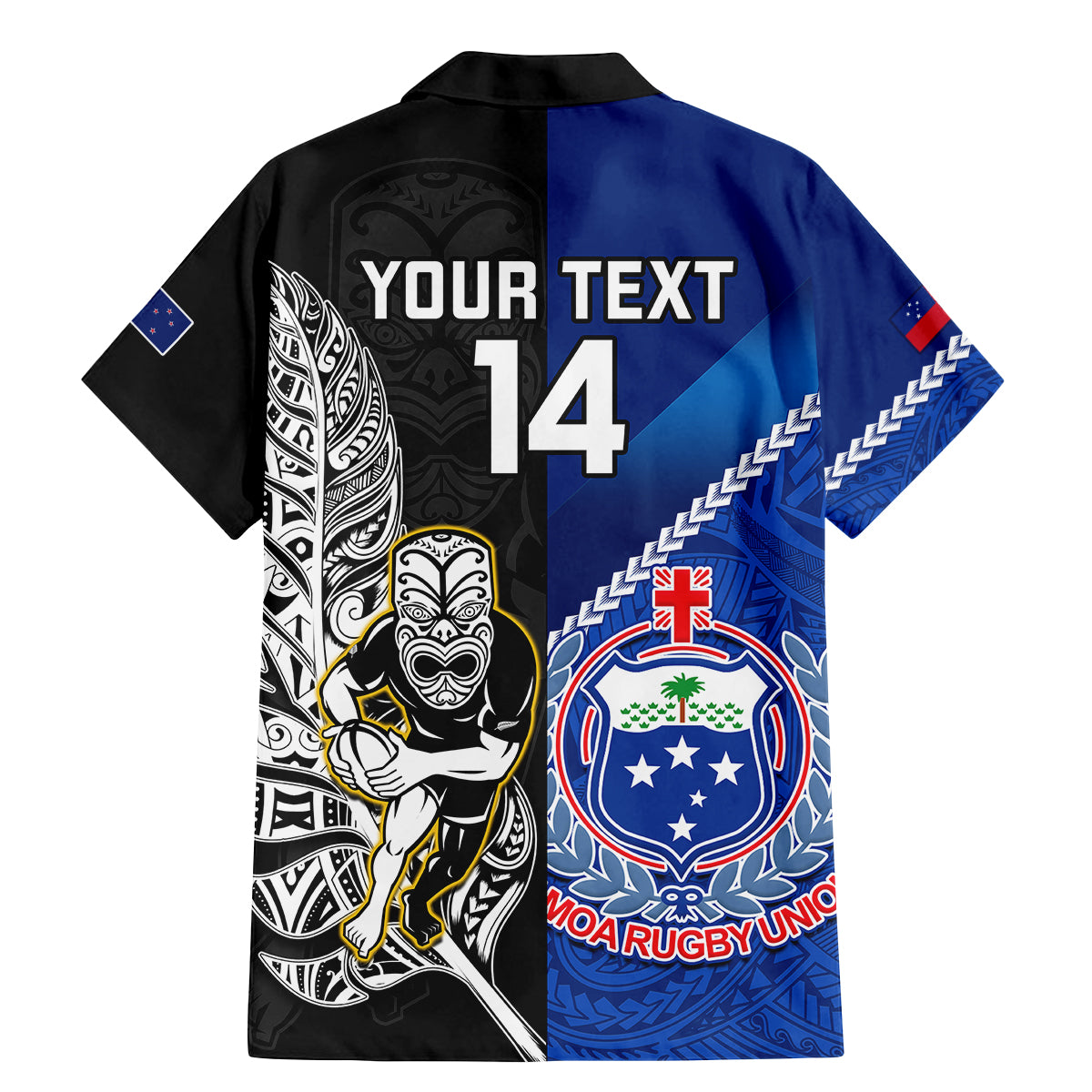Custom New Zealand And Samoa Rugby Family Matching Mermaid Dress and Hawaiian Shirt All Black Tiki Fern Mix Manu Samoa 2023 World Cup LT14 - Polynesian Pride