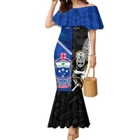 Custom New Zealand And Samoa Rugby Family Matching Mermaid Dress and Hawaiian Shirt All Black Tiki Fern Mix Manu Samoa 2023 World Cup LT14 Mom's Dress Black - Polynesian Pride