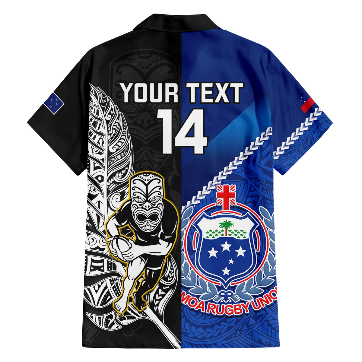 Custom New Zealand And Samoa Rugby Family Matching Off Shoulder Maxi Dress and Hawaiian Shirt All Black Tiki Fern Mix Manu Samoa 2023 World Cup LT14 - Polynesian Pride