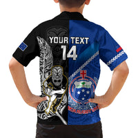 Custom New Zealand And Samoa Rugby Family Matching Off Shoulder Short Dress and Hawaiian Shirt All Black Tiki Fern Mix Manu Samoa 2023 World Cup LT14 - Polynesian Pride