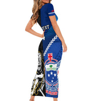 Custom New Zealand And Samoa Rugby Family Matching Short Sleeve Bodycon Dress and Hawaiian Shirt All Black Tiki Fern Mix Manu Samoa 2023 World Cup LT14 - Polynesian Pride