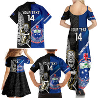 Custom New Zealand And Samoa Rugby Family Matching Summer Maxi Dress and Hawaiian Shirt All Black Tiki Fern Mix Manu Samoa 2023 World Cup LT14 - Polynesian Pride