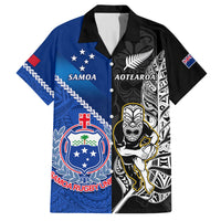 Custom New Zealand And Samoa Rugby Family Matching Tank Maxi Dress and Hawaiian Shirt All Black Tiki Fern Mix Manu Samoa 2023 World Cup LT14 Dad's Shirt - Short Sleeve Black - Polynesian Pride
