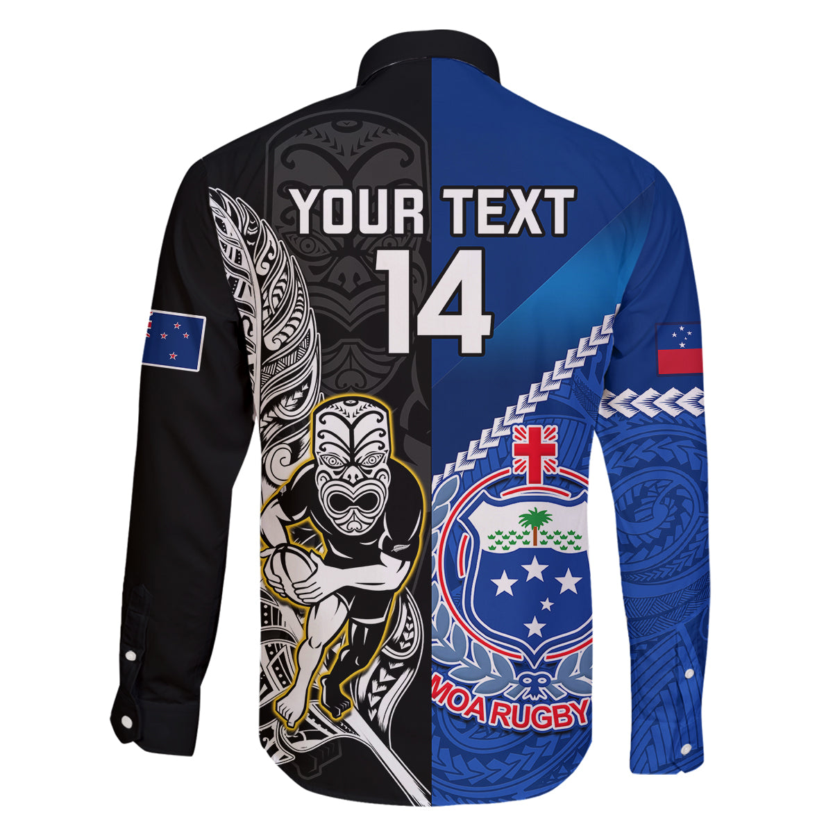 Custom New Zealand And Samoa Rugby Family Matching Tank Maxi Dress and Hawaiian Shirt All Black Tiki Fern Mix Manu Samoa 2023 World Cup LT14 - Polynesian Pride