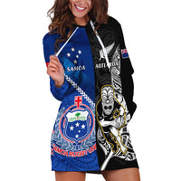 Custom New Zealand And Samoa Rugby Hoodie Dress All Black Tiki Fern Mix Manu Samoa 2023 World Cup LT14 Black - Polynesian Pride