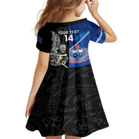 Custom New Zealand And Samoa Rugby Kid Short Sleeve Dress All Black Tiki Fern Mix Manu Samoa 2023 World Cup LT14 - Polynesian Pride