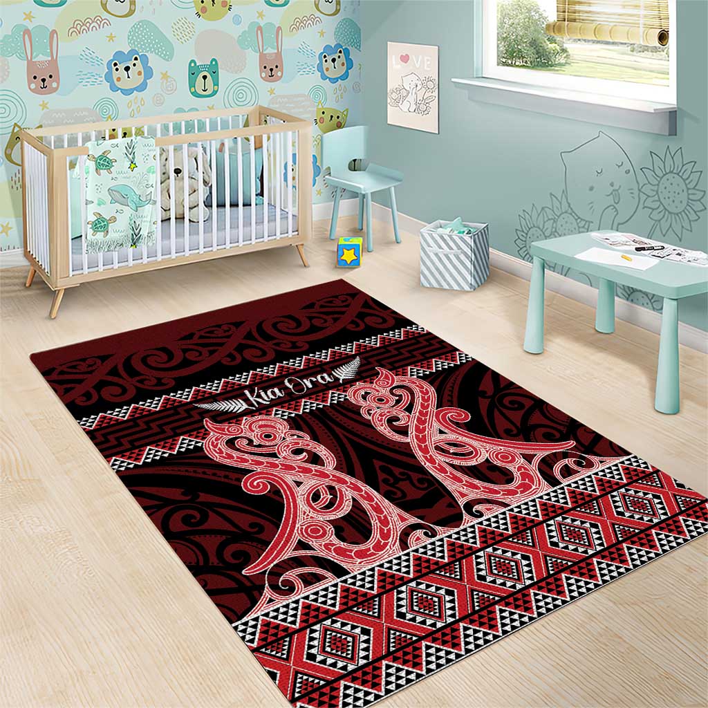 Kia Ora New Zealand Area Rug Maori Language Week Whero Taniko Motif - Polynesian Pride