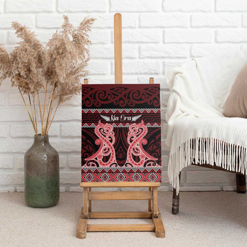 Kia Ora New Zealand Canvas Wall Art Maori Language Week Whero Taniko Motif - Polynesian Pride
